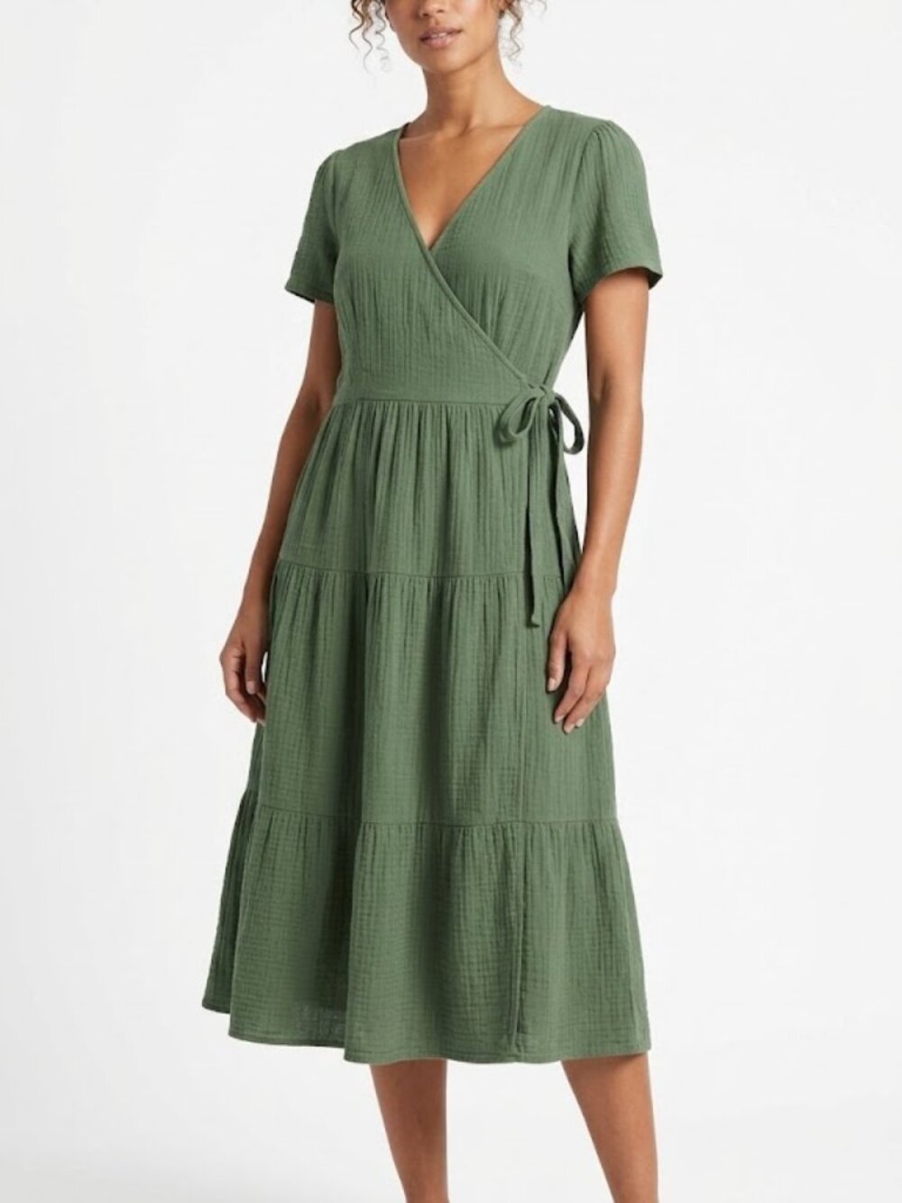 Universal Thread Olive Wrap Tiered Midi Dress